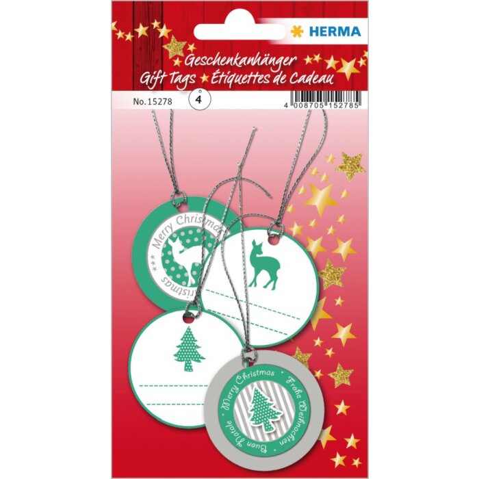 Etiqueta regalo de Navidad Herma MAGIC 3D Ø 5 cm, verde plata
