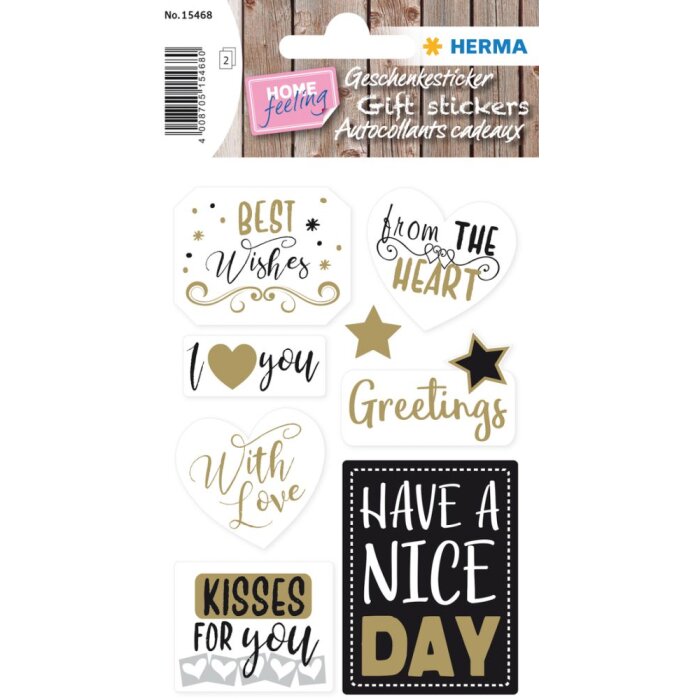 Herma HOME Sticker Pegatina Regalo HOME Best Wishes, gofrado dorado