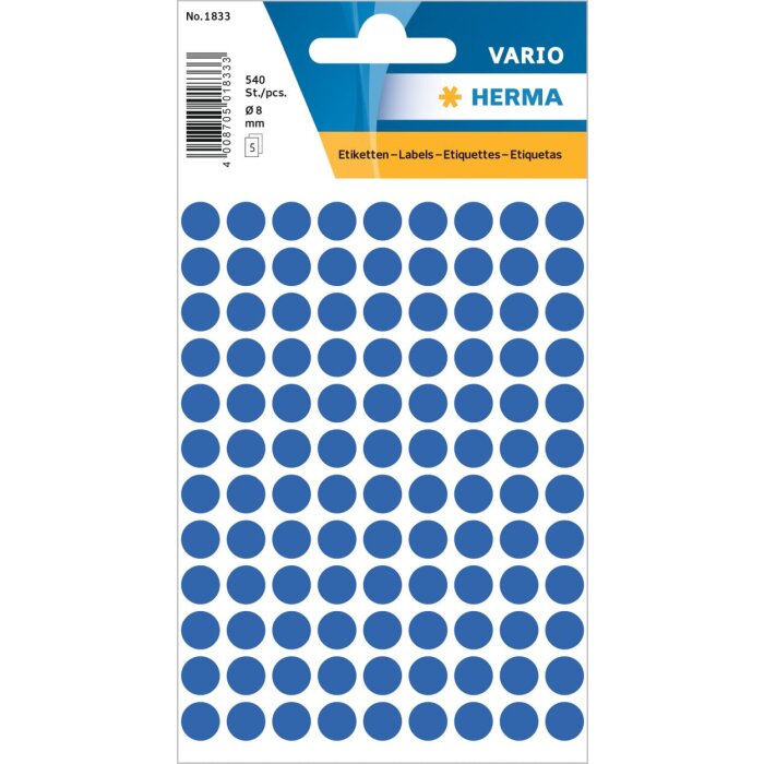 Etiquetas multiuso azul Ø 8 mm papel redondo mate 540 unid.