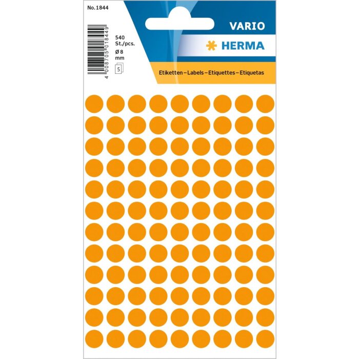 Etiquetas multiuso naranja Ø 8 mm papel redondo mate 540 unid.