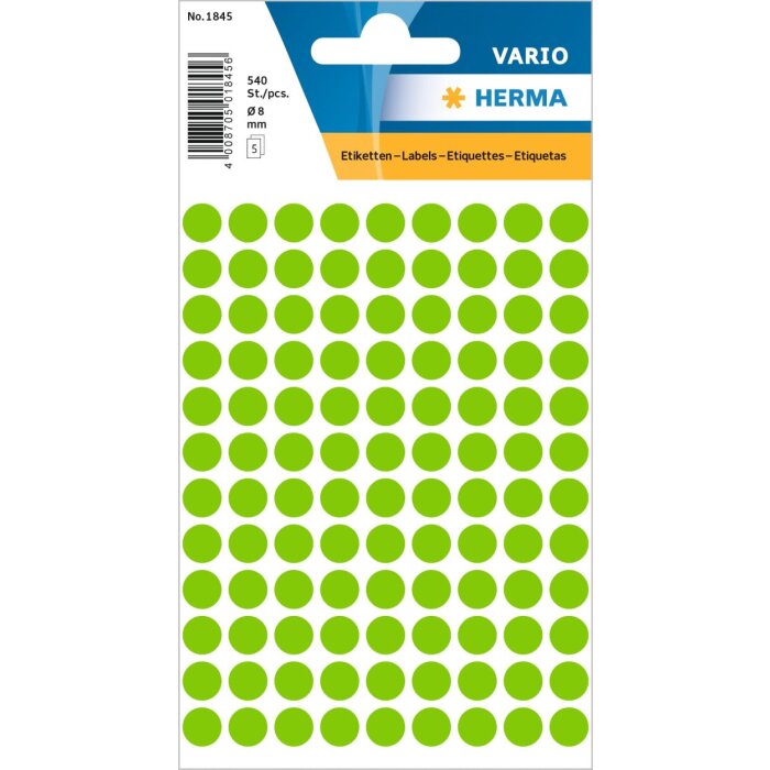 Etiquetas multiuso verde Ø 8 mm papel redondo mate 540 unid.