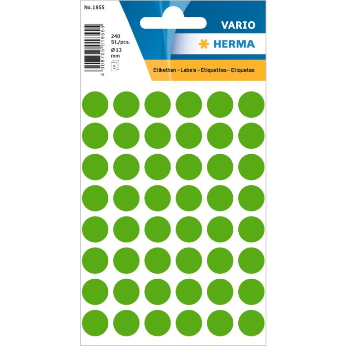 Etiquetas multiuso verde Ø 12 mm papel redondo mate 240 unid.