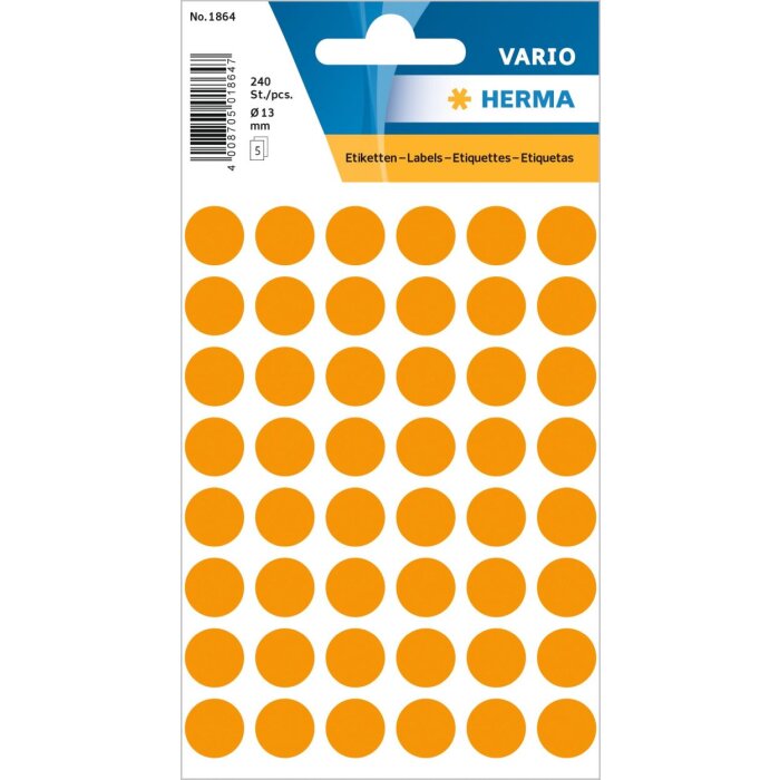 Etiquetas multiuso naranja Ø 12 mm papel redondo mate 240 unid.