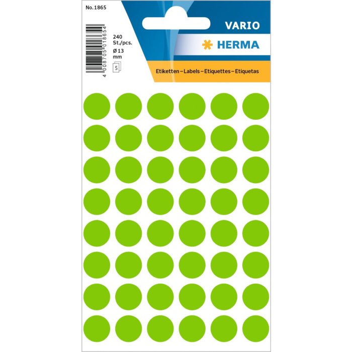 Etiquetas multiuso verde Ø 12 mm papel redondo mate 240 unid.