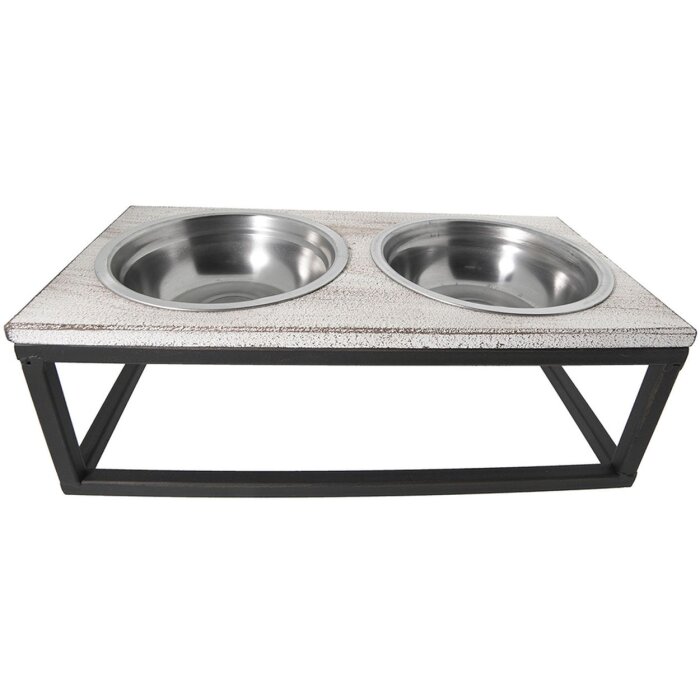 Clayre & Eef 6Y2800 Comedero Perro Gato 2x200 ml Metal Marrón Rectangular