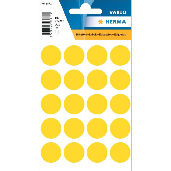 Etiquetas de señalización de puntos de color amarillo 19 mm
