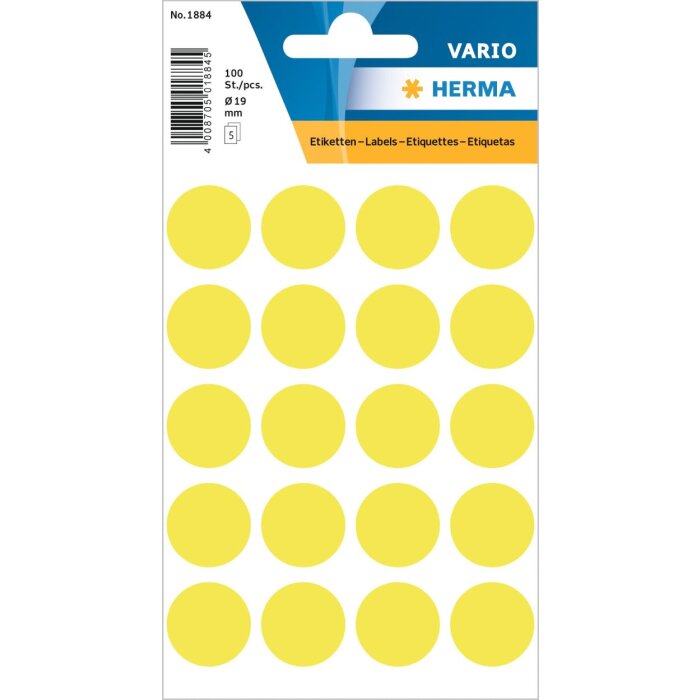 Etiquetas multiuso HERMA amarillas Ø 19 mm papel redondo mate 100 unid.
