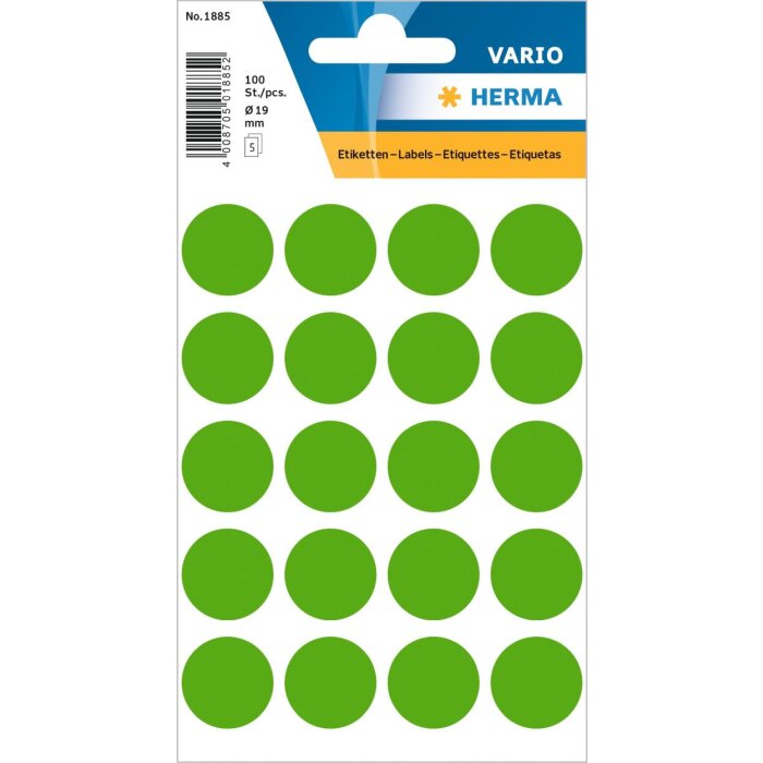Etiquetas multiuso verde Ø 19 mm papel redondo mate 100 unid.