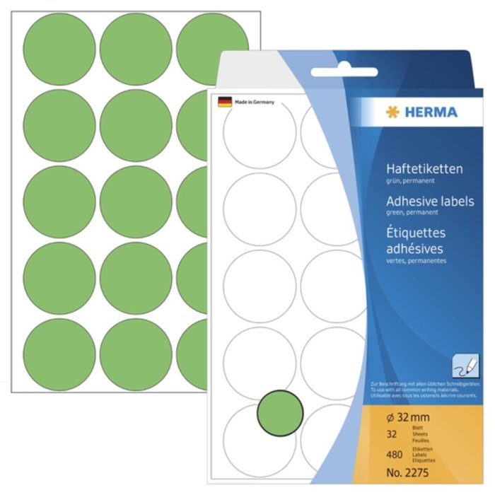 Etiquetas multiuso verde Ø 32 mm papel redondo mate 480 unid.