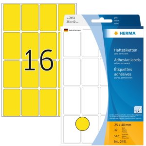 Etiquetas multiuso amarillas 25x40 mm papel mate 512 unid.