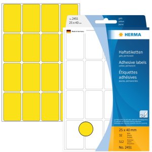 Etiquetas multiuso amarillas 25x40 mm papel mate 512 unid.