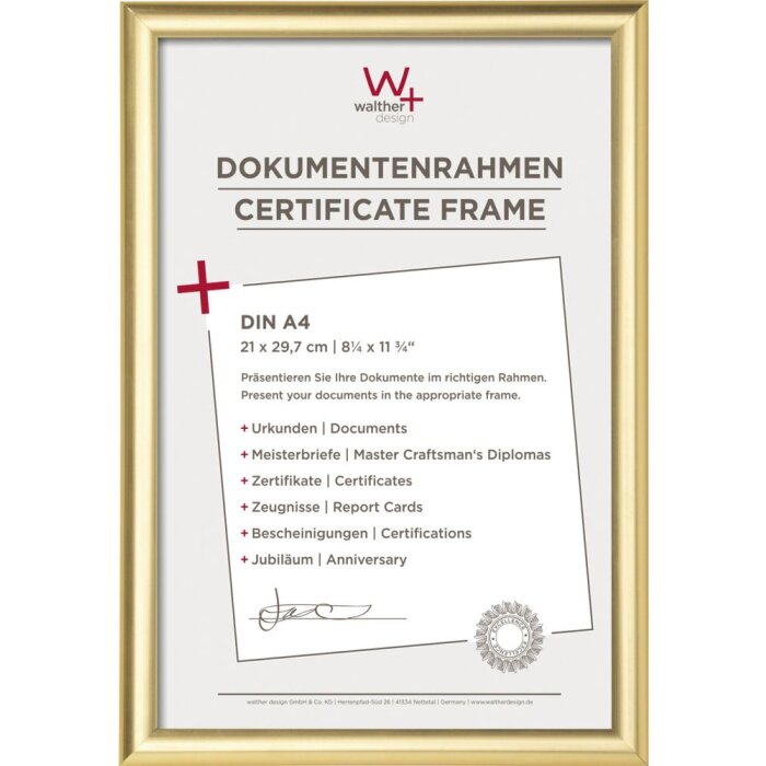 Walther Certificado Marco Trendstyle 21x29,7 cm dorado DIN A4