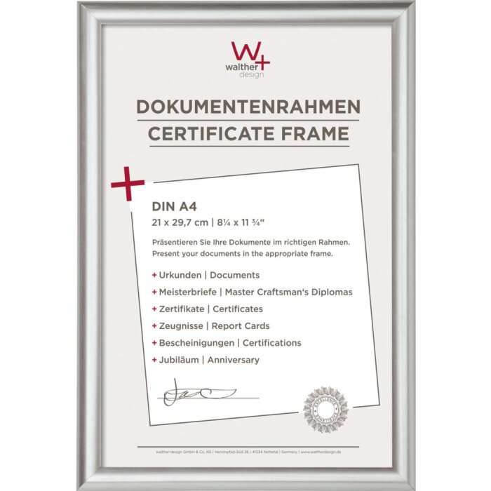 Walther Marco para Certificados Trendstyle 21x29,7 cm DIN A4 plata Marco para Certificados