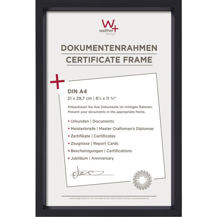 Marco de plástico Walther Steel Style 21x29,7 cm negro DIN A4 marco para documentos