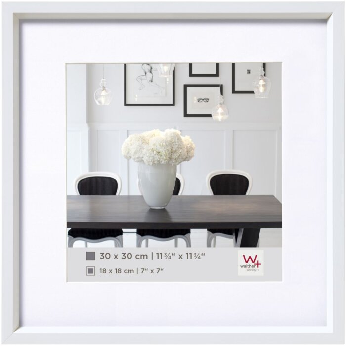 Marco de plástico Walther Steel Style 20x20 cm blanco con passepartout 15x15 cm