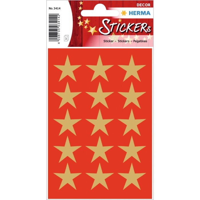 HERMA Adhesivo navideño estrellas 5 puntas dorado Ø 22 mm