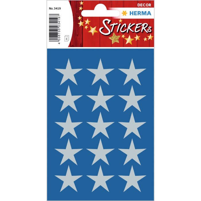 Pegatina HERMA estrellas 5 puntas, plata Ø 22 mm