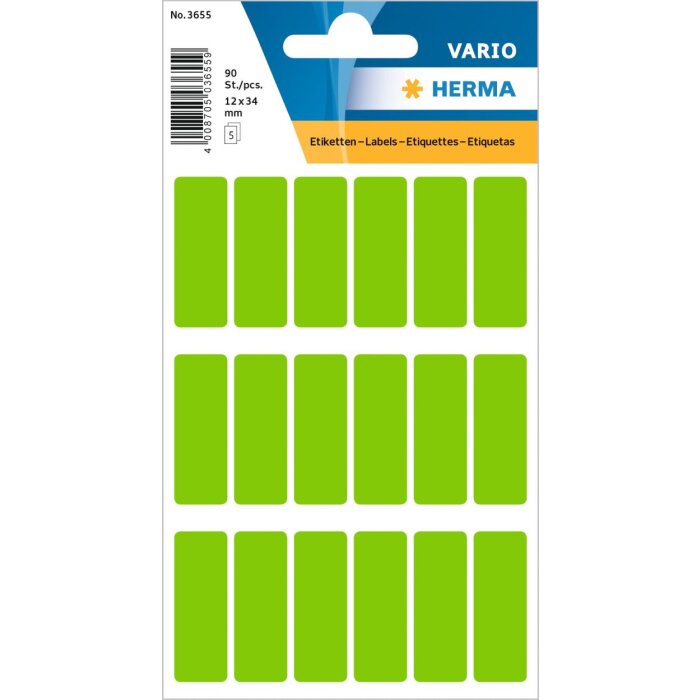 Etiquetas multiuso verde 12x34 mm papel mate 90 unid.