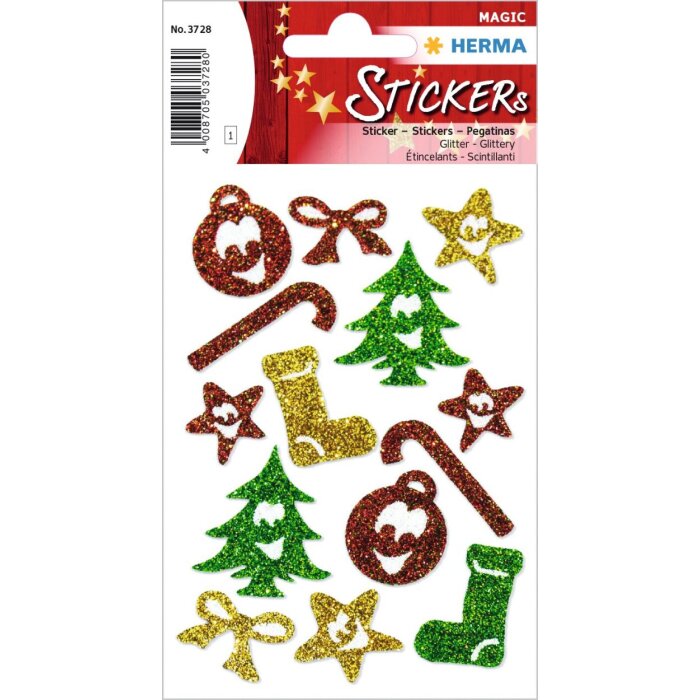 HERMA GLITTERY Símbolos navideños adhesivos 1 hoja