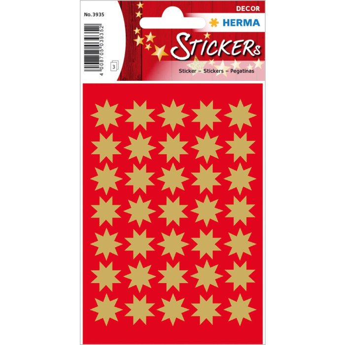 Pegatina HERMA estrellas, dorada Ø 16 mm Paquete de 3 hojas