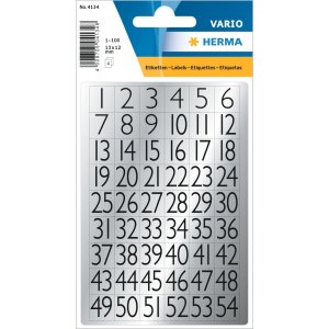 Números 13x12 mm 1-100 Papel de plata negro 4 hojas