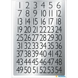 Números 13x12 mm 1-100 Papel de plata negro 4 hojas