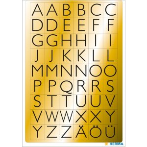 HERMA letras 13x12 mm A-Z pan de oro negro 4 hojas.
