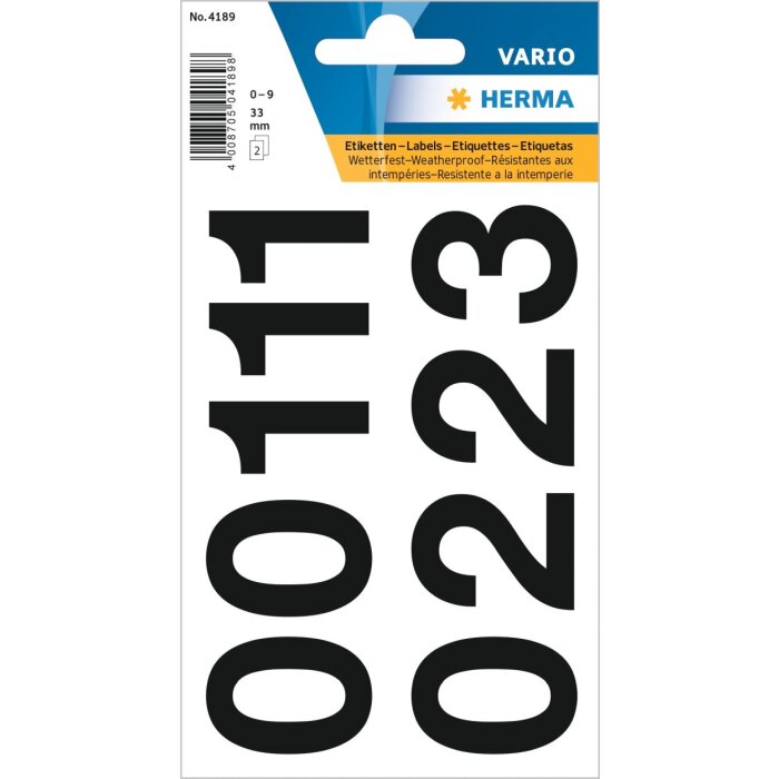 Herma Vario ETIQUETAS NUMÉRICAS 0-9 negro 2 hojas