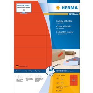 Etiquetas A4 rojo 105x37 mm papel mate 1600 unid.