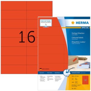 Etiquetas A4 rojo 105x37 mm papel mate 1600 unid.