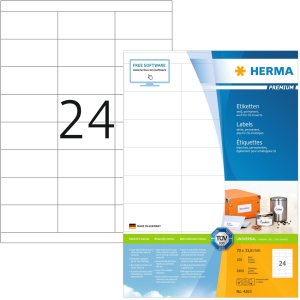Etiquetas Premium A4, papel blanco 70x33,8 mm mate 2400...