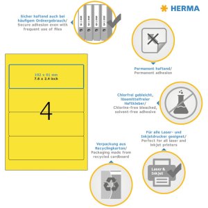 Etiquetas para carpetas A4 amarillas 192x61 mm papel opaco mate 400 unid.