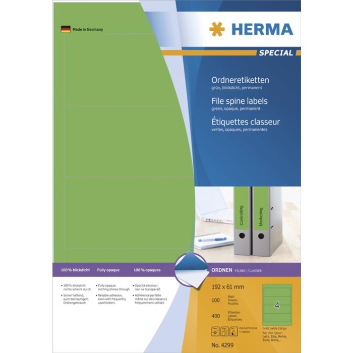 Etiquetas para carpetas A4 verde 192x61 mm papel opaco mate 400 unid.