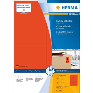 Etiquetas A4 rojo 105x148 mm papel mate 400 unid.
