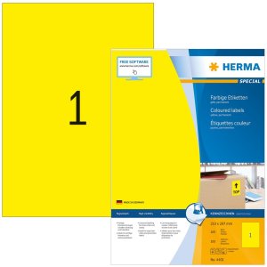 Etiquetas A4 amarillo 210x297 mm papel mate 100 unid.
