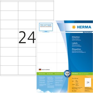 Etiquetas Premium A4, papel blanco 70x36 mm mate 12000 unid.