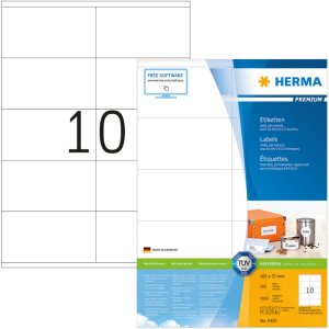 Etiquetas Premium A4, papel blanco 105x57 mm mate 1000 unid.