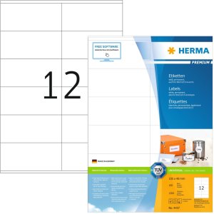 Etiquetas Premium A4, papel blanco 105x48 mm mate 1200 unid.