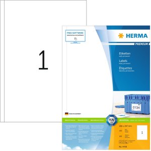 Etiquetas Premium A4, papel blanco 200x297 mm mate 100 unid.