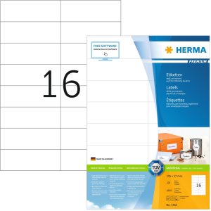 Etiquetas Premium A4, papel blanco 105x37 mm mate 1600 unid.