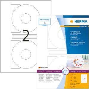 Etiquetas CD A4 blanco Ø 116 mm papel mate opaco 200 unidades