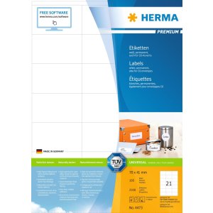 Etiquetas Premium A4, papel blanco 70x41 mm mate 2100 unid.
