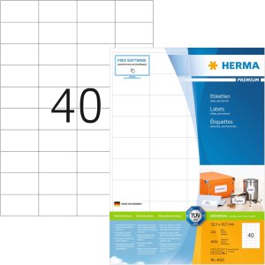 Etiquetas Premium A4, papel blanco 52,5x29,7 mm mate 8000...