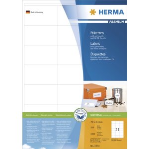 Etiquetas Premium A4, papel blanco 70x41 mm mate 4200 unid.