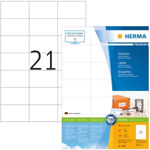 Etiquetas Premium A4, papel blanco 70x42,3 mm mate 2100 unid.
