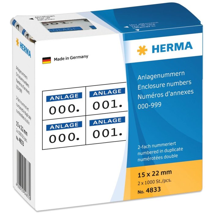 Números de sistema autoadhesivos 2 pliegues 15x22 mm impresión azul oscuro