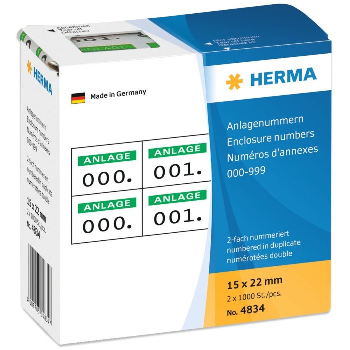 Números de sistema autoadhesivos 2 pliegues 15x22 mm impresión verde