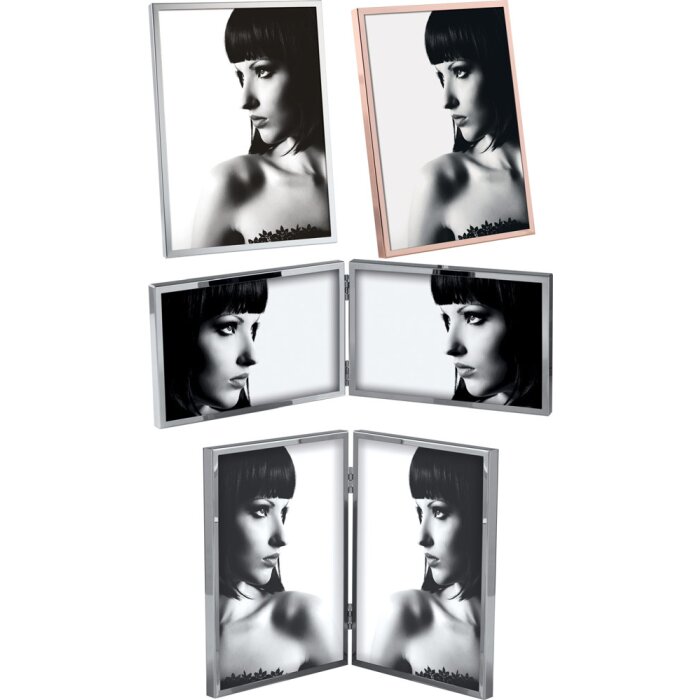 Marco de fotos de metal Mascagni M824 de 7x10 cm a 20x25 cm plateado y cobre brillante