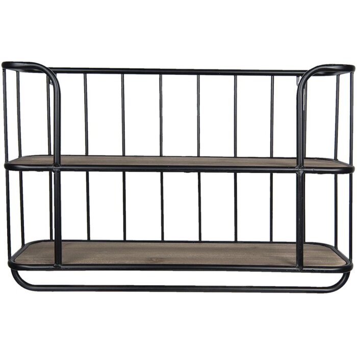 Estante de hierro con madera 5Y0555 negro envejecido 66x20x44 cm