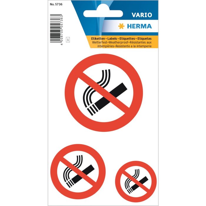 Etiquetas de instrucciones No fumar resistente a la intemperie 1bl.